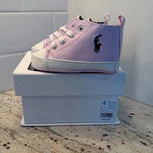 Ralph Lauren Polo Baby Pink High Top Sneakers Hamptyn Hi Size 4 NIB